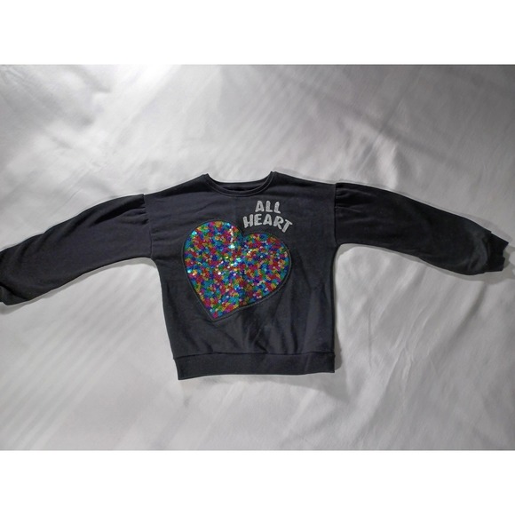 365 Kids from Garanimals Other - 365‎ Kids by Garanimals Sweatshirt Girls 6 Black All Heart Sequin Patch Pullover